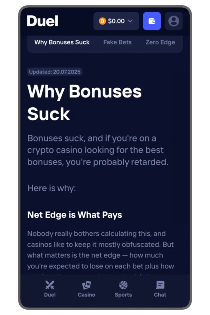Duel Casino about bonuses